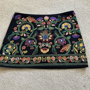Zara Black Skirt with Multicolor Embroidery